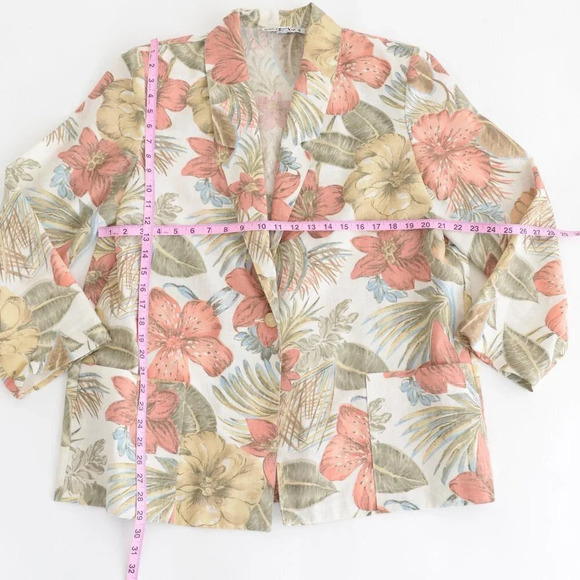 Vintage Sag Harbor II Cream  Floral Print Single Button Blazer - Picture 5 of 13